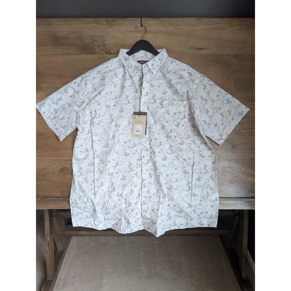 Ariat Western Shirt Mens XL Edison White Printed Short Sleeve Button Down NWT